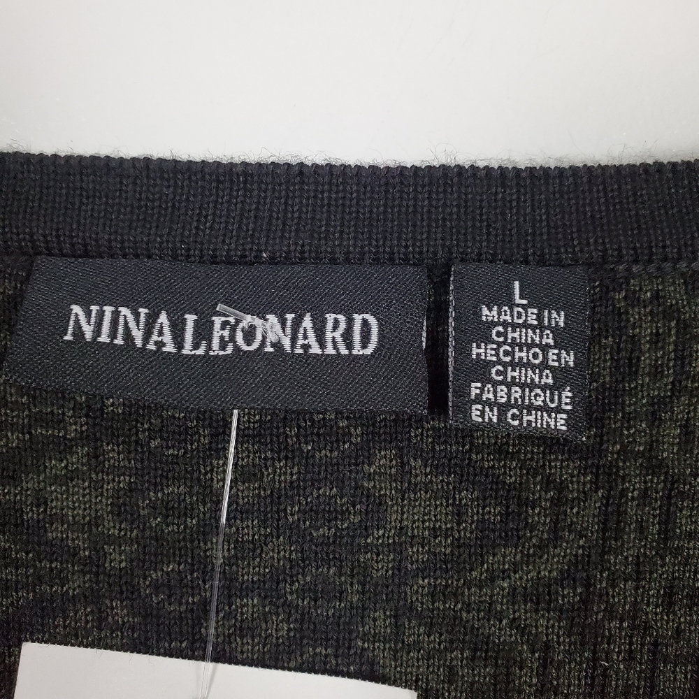 Nina Leonard NWT fit and flare sweater dress olive and black - Picture 5 of 6